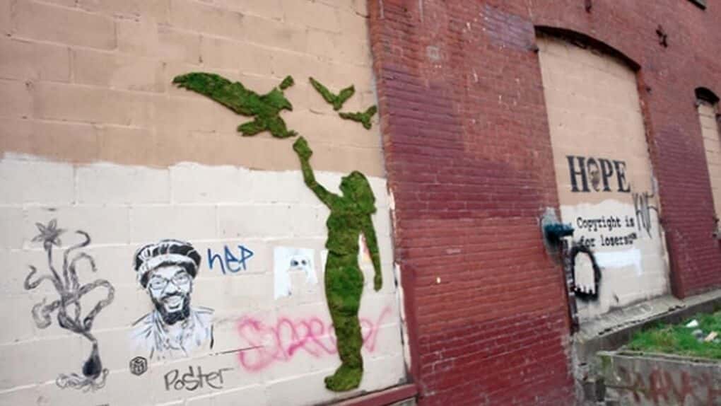Arte urbano 'au naturel': grafitis hechos con musgo