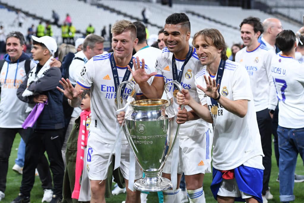 Los jugadores del Real Madrid celebrando su 14º Champions