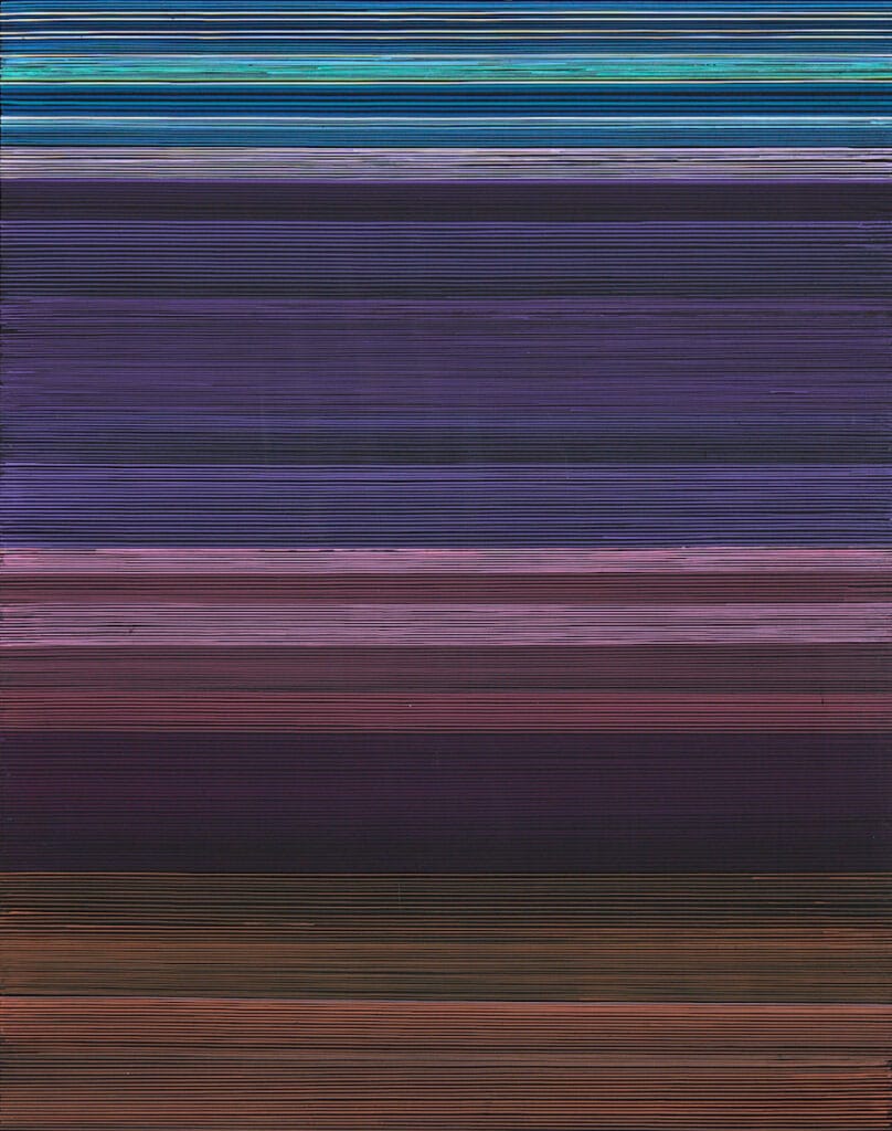 Mar nocturno 4, Horizonte pequeño 2, 2023, acrílico sobre tabla, 76 x 60 cm. Realizada por Soledad Sevilla. Perteneciente a la exposición Entre dos horizontes de la galería Marlborough.