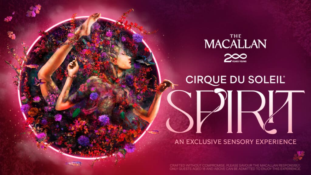 Cartel de Cirque du Soleil SPIRIT, espectáculo con la colaboración de The Macallan.