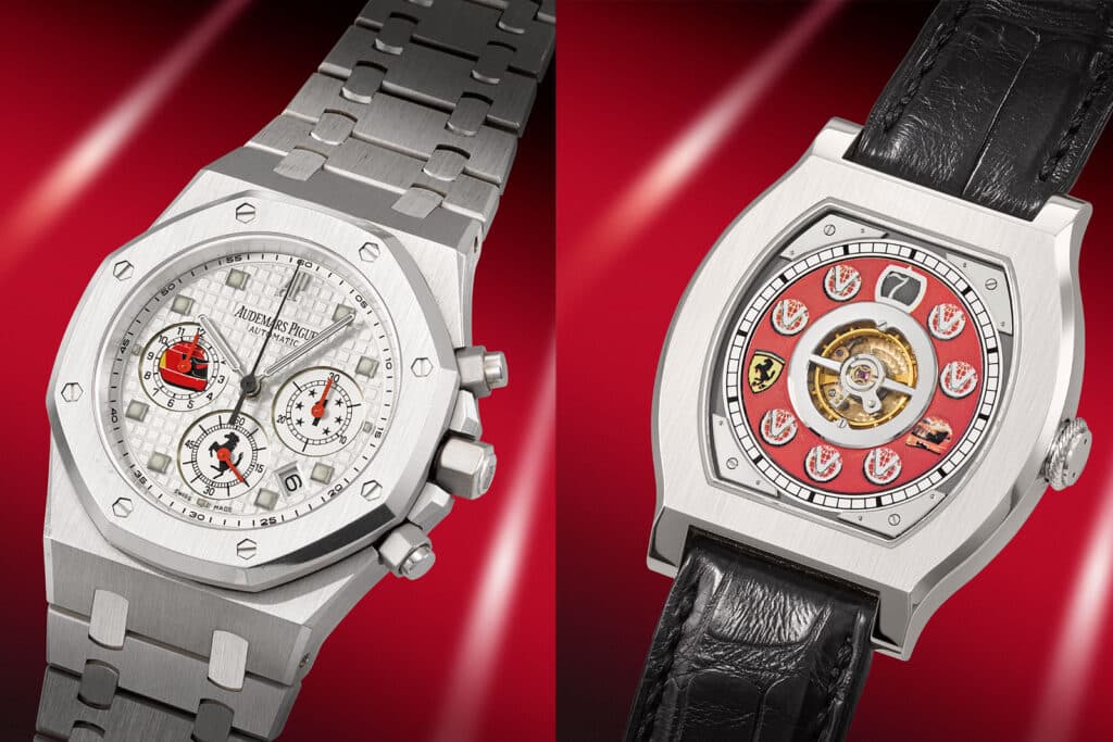 Relojes Royal Oak Cronógrafo de Audemars Piguet, que celebra los seis títulos de Michael Schumacher, y F.P. Journe Vagabondage, que ilustra los 7 campeonatos de Schumacher.
