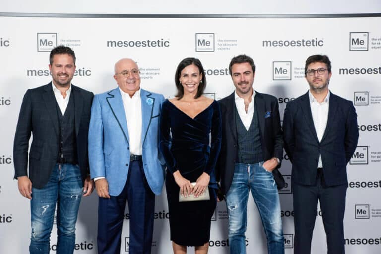 Carles Font, Joan Carles Font, Inés Sastre y David Caña en el evento de presentación de mesoestetic.
