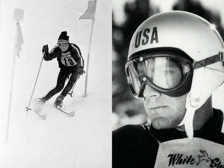 A la izda., El estadounidense Billy Kidd esquía en la carrera de Eslalon masculino en los Juegos Olímpicos de Invierno de Innsbruck en 1964. Ganó la medalla de plata. A su lado, Buddy Werner, uno de los primeros iconos del esquí norteamericano y modelo para el personaje de David Chappellet.