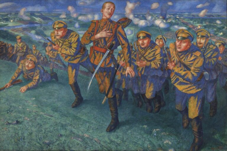 En la línea de fuego, por Kuzma Petrov-Vodkin (1916), en el Museo Ruso de Málaga. 