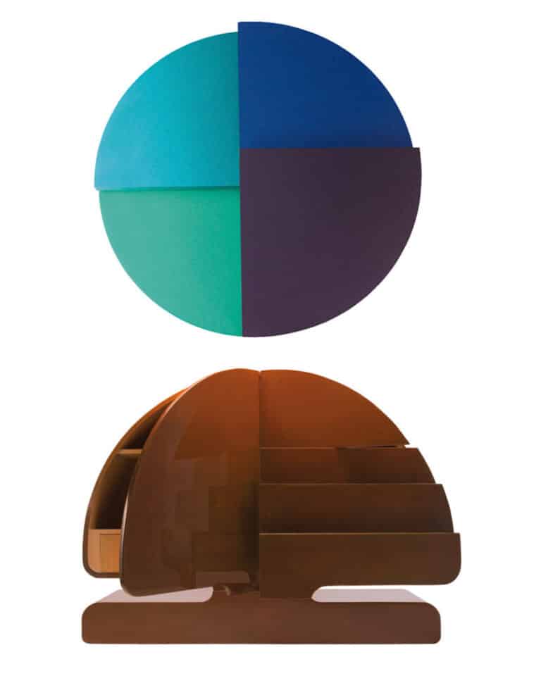 Tres de las creaciones del diseñador en el apartado de muebles y objetos decorativos, sector en el que se adentra con éxito en la década de los 70 del pasado siglo.