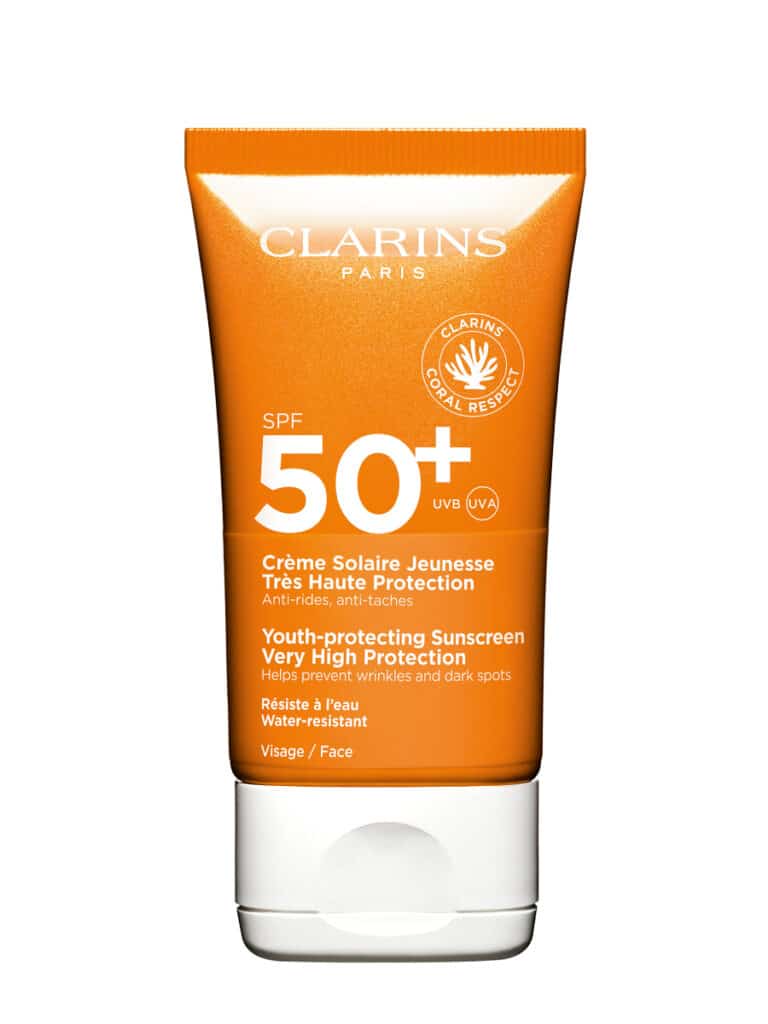 Crema solar para el rostro SPF50 de Clarins.