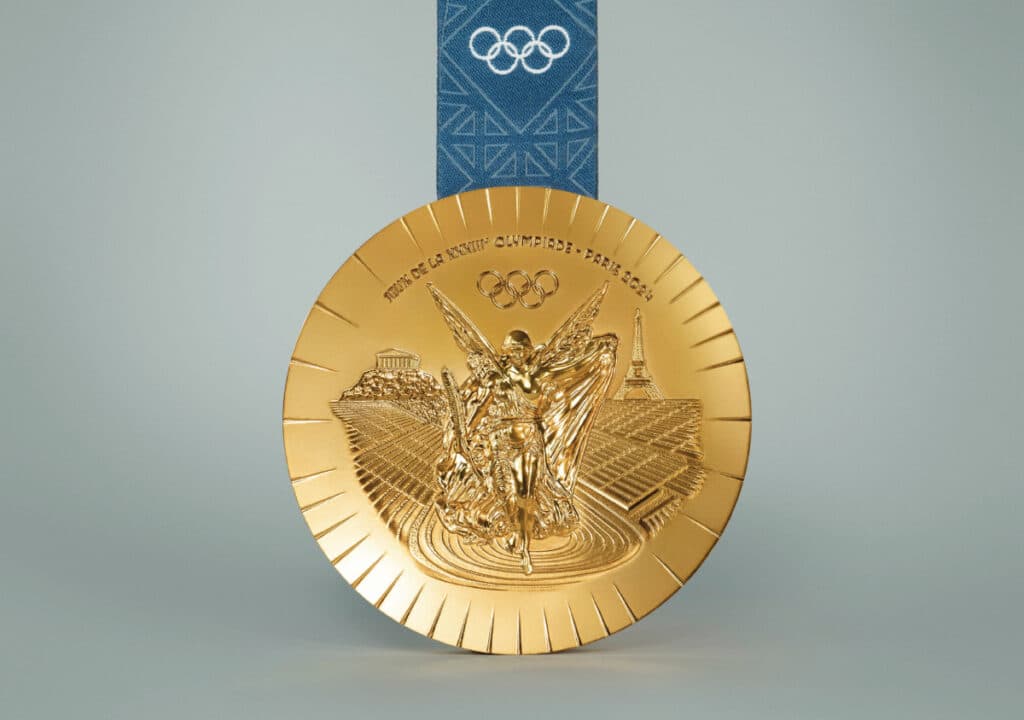 Reverso de la medalla de oro de los Juegos Olímpicos 2024.