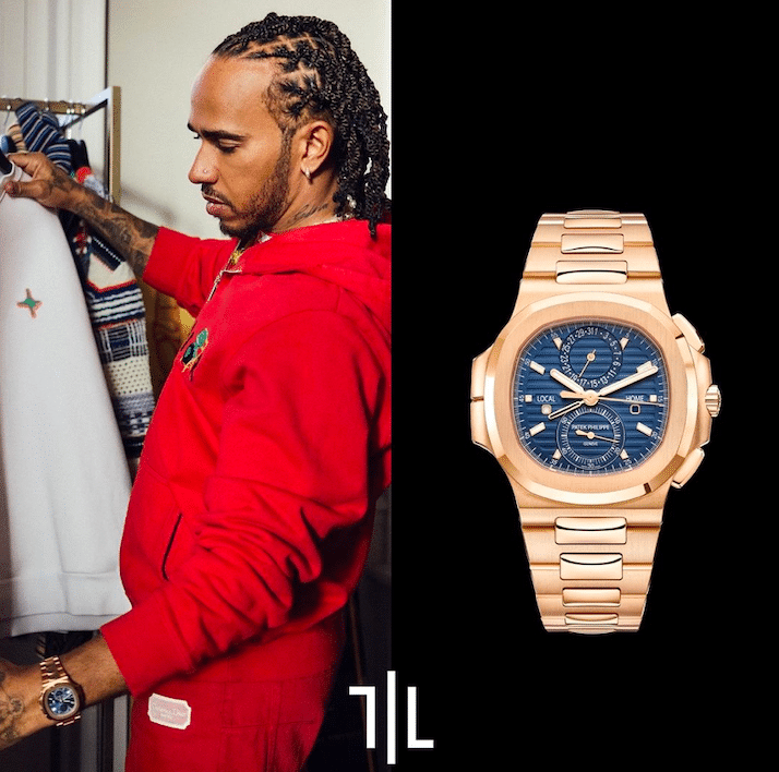 Lewis Hamilton con el reloj Nautlius de Patek Philippe