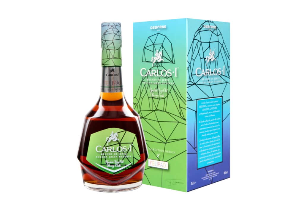 Diseño del brandy Gran Solera de Carlos I por el artista Felipao.