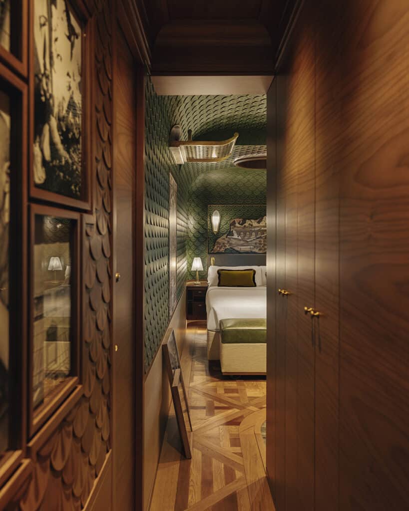 Dormitorio de L’Observatoire, un vagón-suite del Venice Simplon-Orient-Express decorado por Jean René.