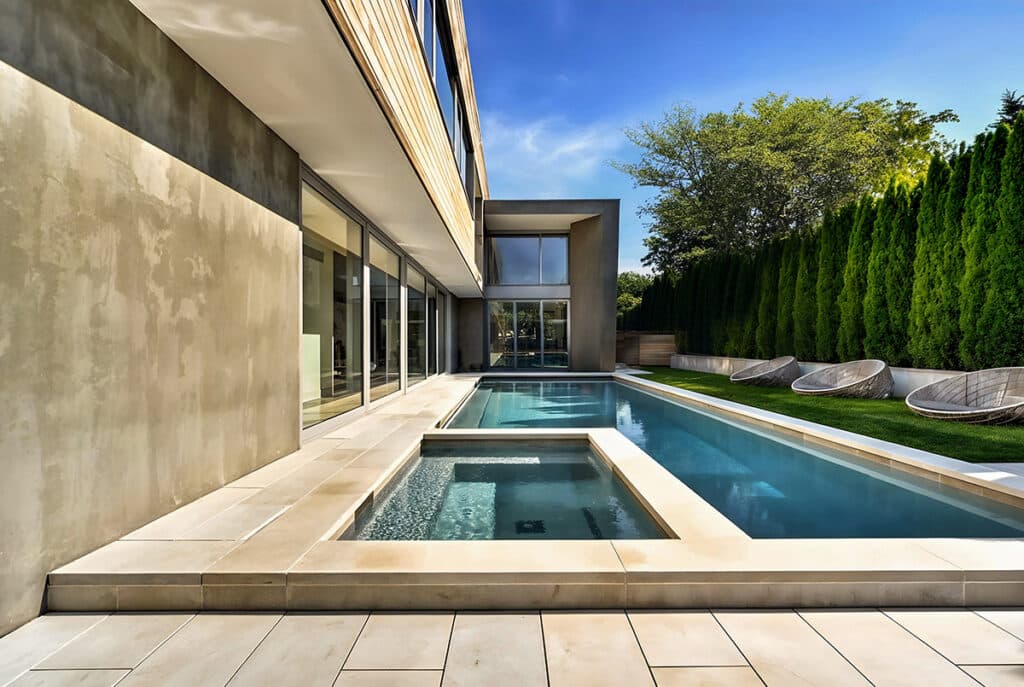 Piscina de la casa de lujo creada por ANTONIO MATRĒS Design en los Hamptons.