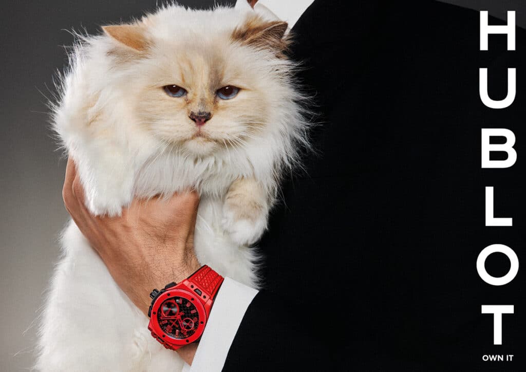 Choupette, la gata de Karl Lagerfeld, protagoniza la campaña del vigésimo aniversario de la colección Big Bang de Hublot.
