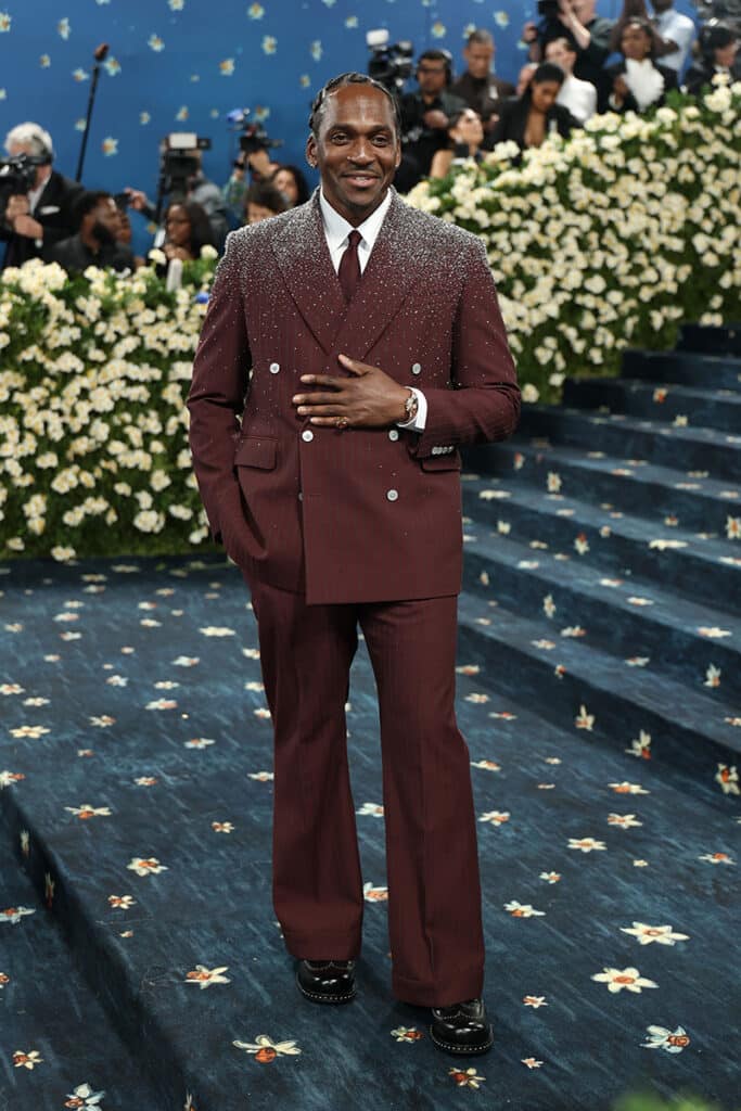 Pusha-T en la Met Gala 2025 con un diseño de Louis Vuitton.