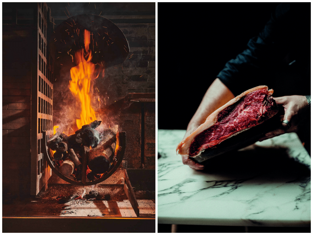 La nueva generación de parrillas rioplatenses conquista España 2 Detalle de una de las parrillas de Piantao, diseñadas por su chef y propietario, Javier Brichetto. A la derecha, uno de los cortes de carne en Ceferino.