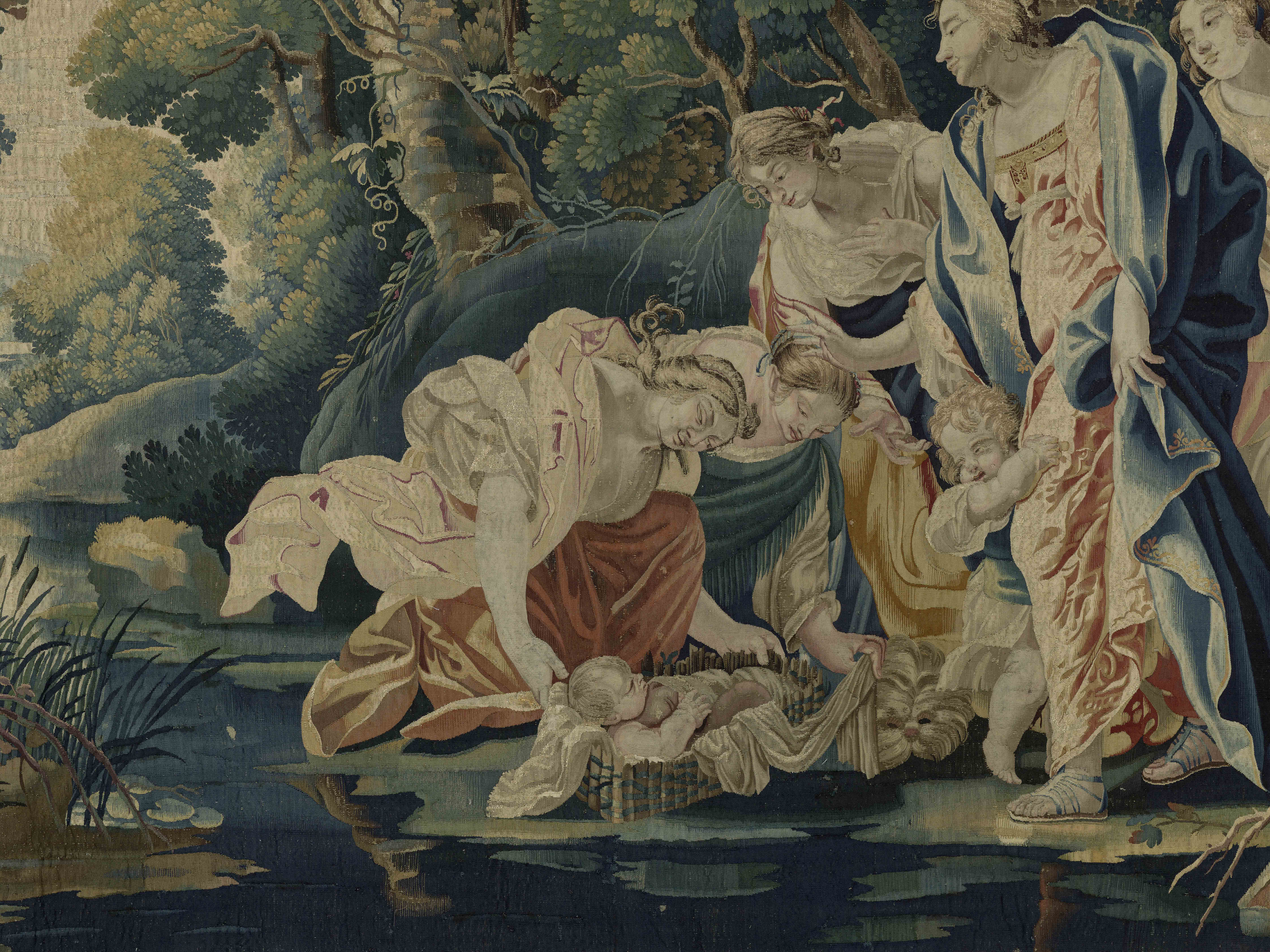 Moises salvado de las aguas detalle. Manufactura del Louvre h. 1643 1660. Coleccion Masaveu